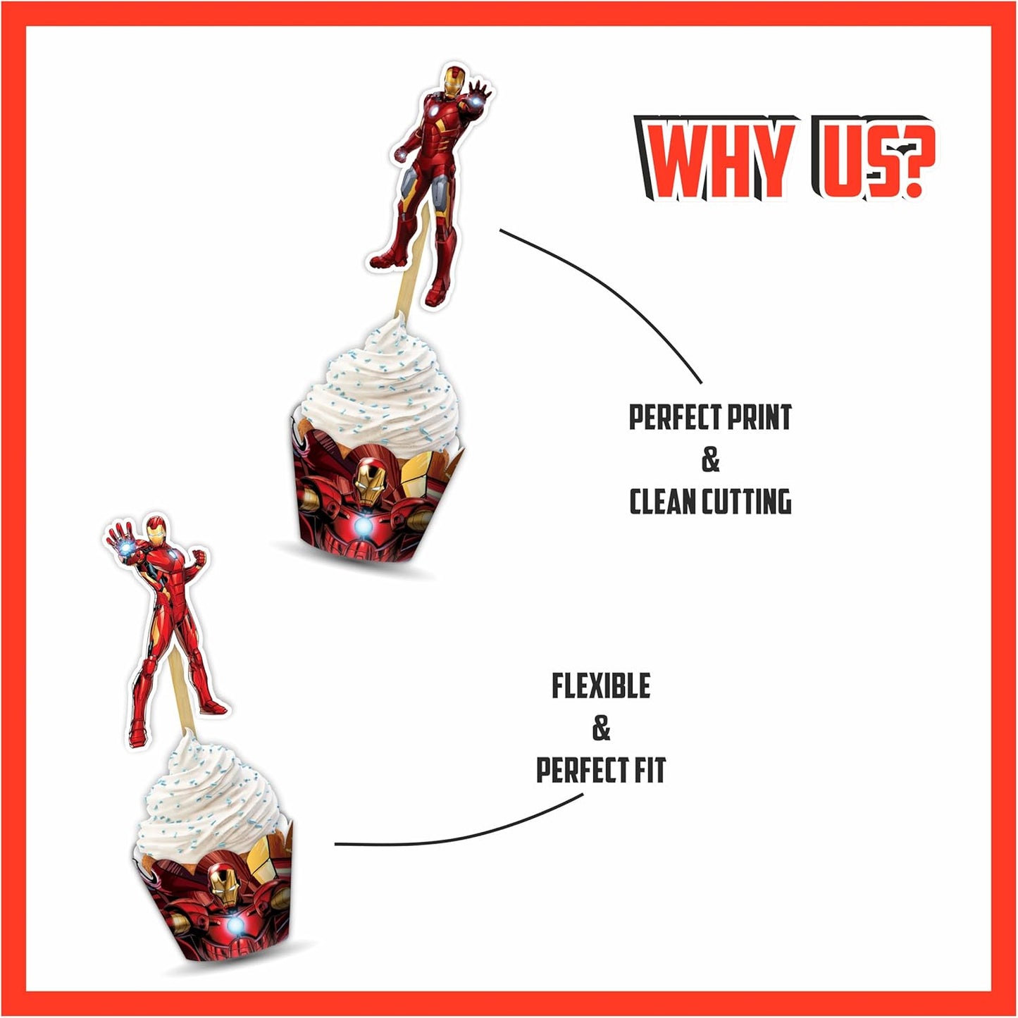 "Irn Man Cupcake Wrapper β Theme Birthday Party Supplies β Cartoon Inspired Cupcake Decoration Wraps for Birthday, Baby Shower, School Events, and Themed Parties"