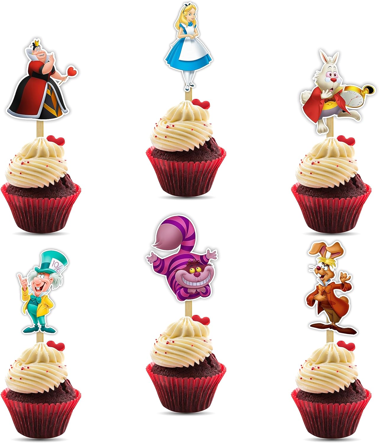 "Alice in Wondrland Cupcake Topper – Whimsical Birthday Party Decorations for Adults – Tea Party, Baby Shower, Bridal Shower, Theme Dessert Table Décor – Reusable Party Supplies"